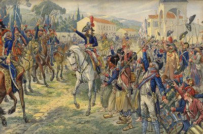 Napoleone Bonaparte al suo arrivo nella città occupata di Nizza da Jacques Marie Gaston Onfray de Breville (Job)